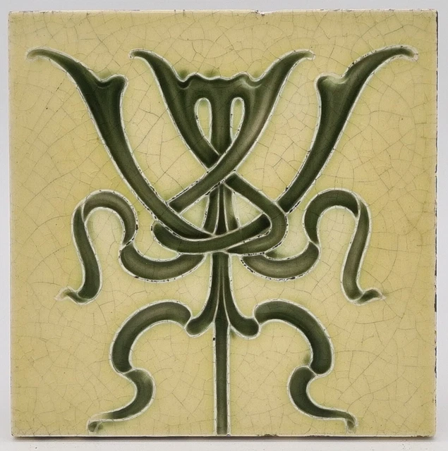 Antique Fireplace Art Nouveau Majolica Tile by Henry Richards 1902 AE9