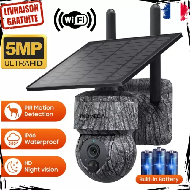 Caméra de Sécurité Sans Fil 5MP PTZ Panneau Solaire WiFi CCTV Vision Nocturne