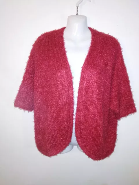 Bnwt Marisota Red Fluffy Short Sleeved Edge To Edge Cardigan Size 28/30