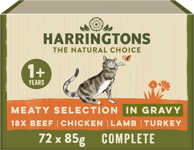 Harringtons Grain Free Meat Selection in Gravy Wet Cat Food 72x85g, Beef, Lamb &