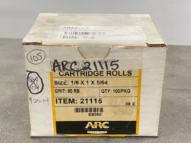 104pcs ARC Abrasives 1/8" x 1" x 5/64" Grit 80 RB Straight Cartridge Rolls 21115