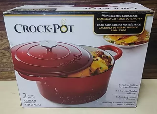Crock-Pot Artisan Round Enameled Cast Iron Dutch Oven, 7-Quart, Scarlet Red