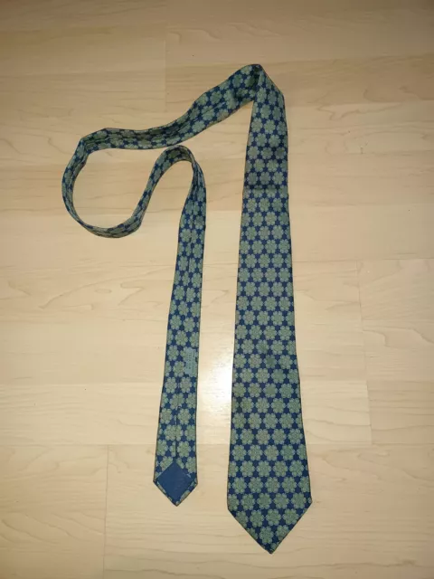 Original HERMES Paris Krawatte Blumen Motive 7222 UA 100% Seide Blau TOP ZUSTAND