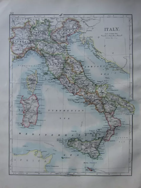 1900 Victorian Map ~Italy~ Sardinia Sicily Tuscany Emilia Naples Piedmont