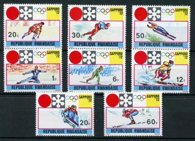 Rwanda 1972 MNH Winter Olympics Sapporo 8v Set Skiing Skating Sports Stamps