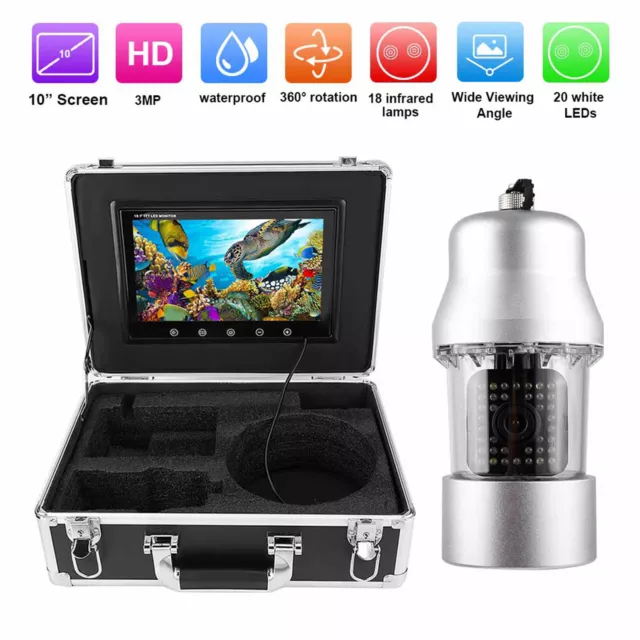 360° Rotating Fish Finder HD 10in 3MP IP68 Waterproof 38LED Camera 164ft Cab XXL