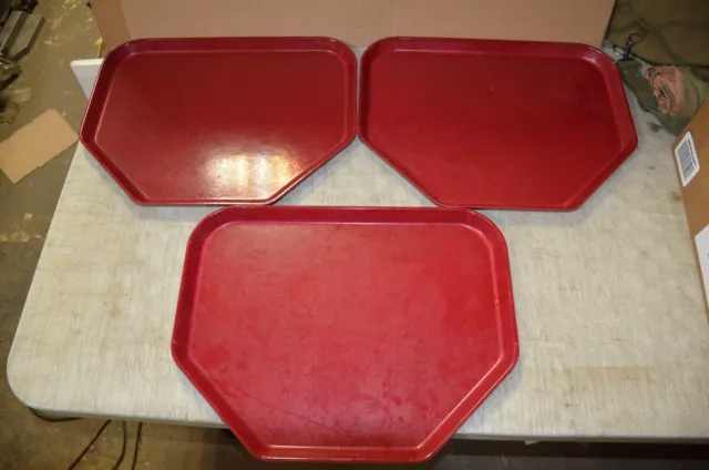 Vintage! Lot of 3 Cambro Camtray 6-Sided Red Cafeteria Serving Trays 18" x 14"