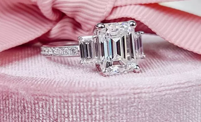 WOMEN ENGAGEMENT RING 2Ct Emerald Cut Lab-Created Diamond 14K White ...