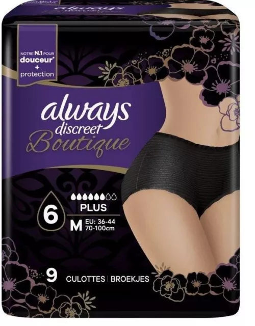 1,39€/Stück- 4x Always Discreet - 9 Höschen für Blasenschwäche, Größe M, schwarz