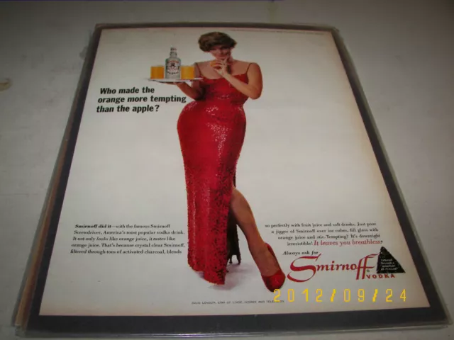 Julie London photo Smirnoff vodka Full Color Print Ad 1964