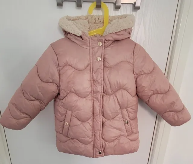 Next Girls Pink Puffer Jacket Coat Size 2-3 Years (98cm)