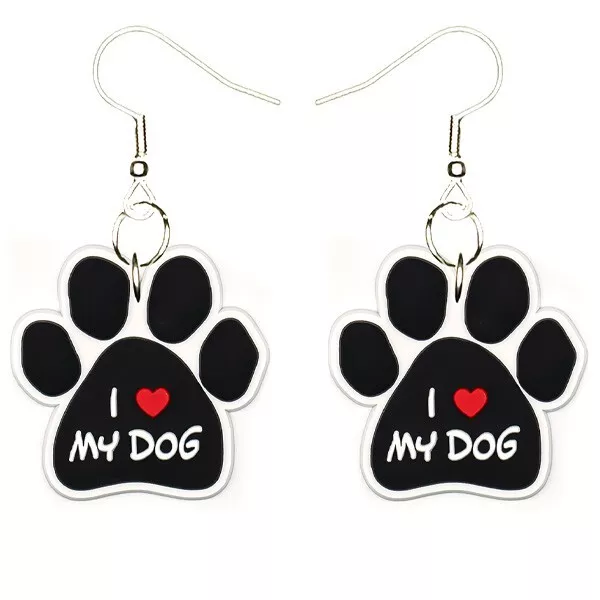 Love My Dog Earrings Handmade Hypoallergenic Silver Plated Fishhooks