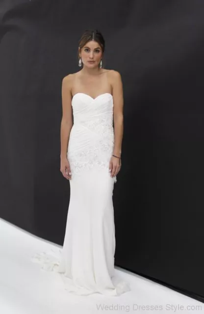 Nicole Miller Strapless silk chiffon sheath wedding dress SZ 4 Ivory