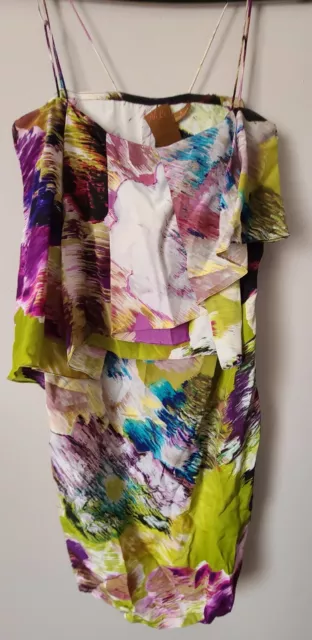 Euc Saks Fifth Ali Ro Women's Floral Silk Spaghetti Strap Dress Size Regular 0