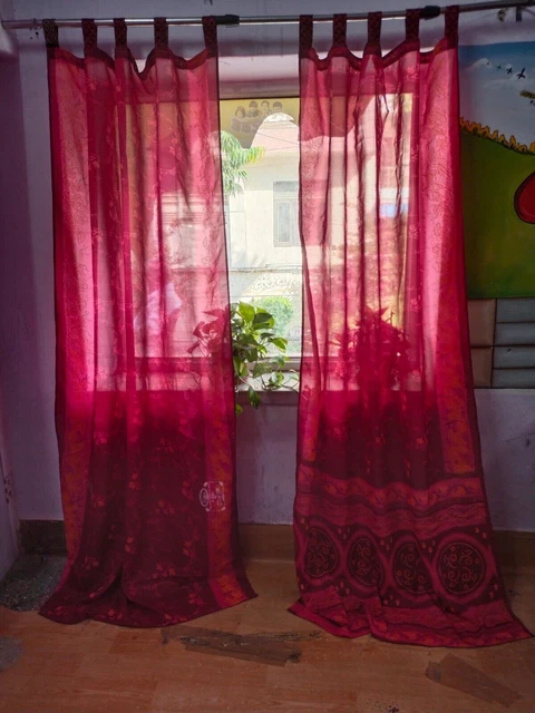 1 Pair 2 Pc Of Indian Vintage Silk Sari Single Color Window & Door Decoration