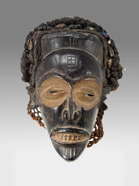 Chokwe Mask Mwana Pwo with Headdress, Beads And Cowry Shells