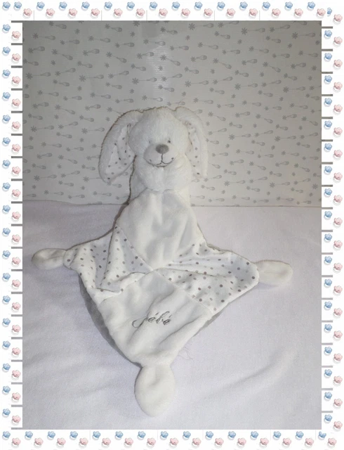 Ω - Doudou Peluche  Lapin Blanc  Pois Marron Mouchoir Bébé Pommette