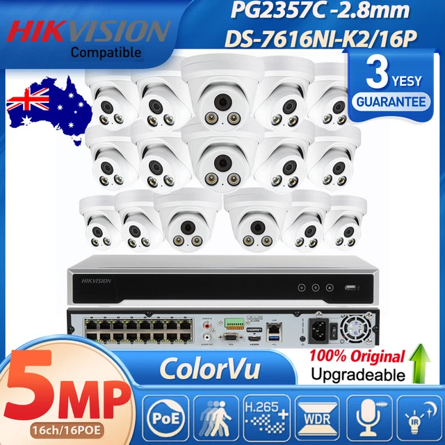 Hikvision OEM 16CH 16POE 1 SATA NVR 5MP ColorVu IP Camera System Home 3D-DNR Lot