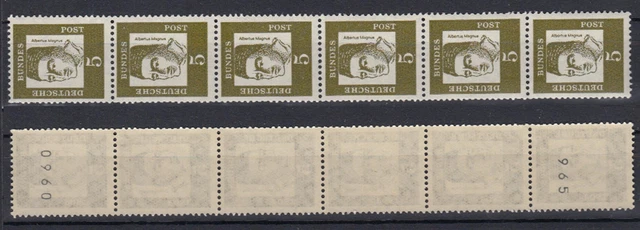 Bund 347y RM 6er Streifen gerade + ungerader Nr. Bedeutende Deutsche 5 Pf **