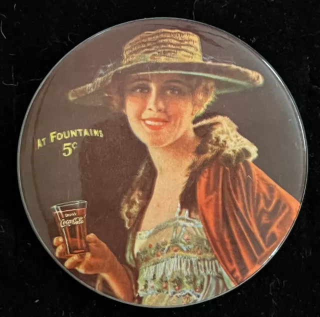 ANTIQUE Celluloid Advertising Pocket Mirror Coca Cole Coke at Fountains 5 cents