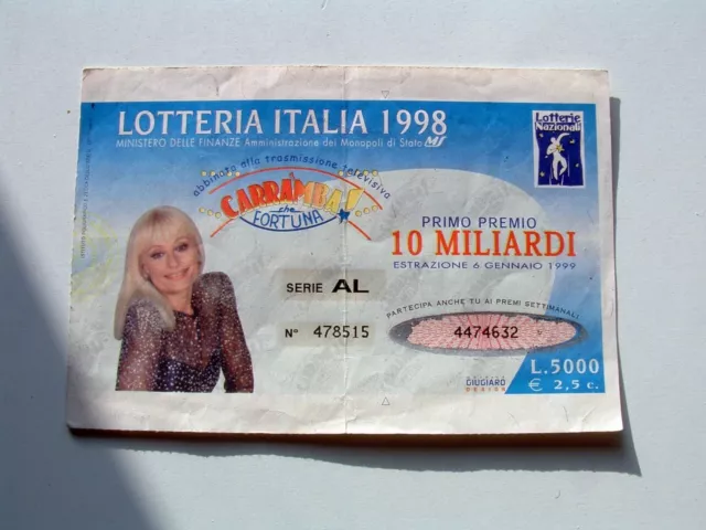 Biglietto Della Lotteria Italia 1998 Carramba Che Fortuna Con Raffaella Carra'