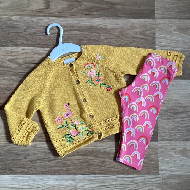 Cardigan floreale fenicottero 6-9 mesi vestiti bambina 6-9 mesi F&F leggings arcobaleno
