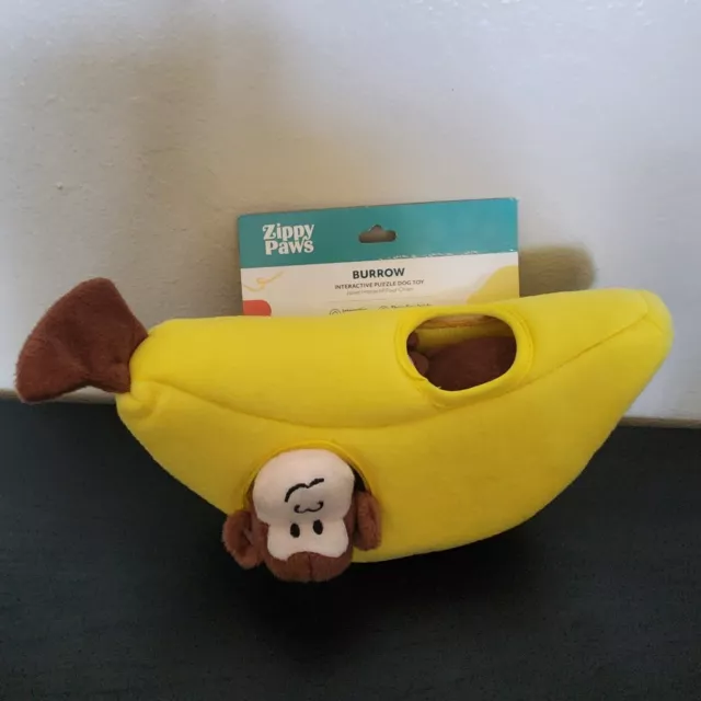 Zippy Paws Burrow Banana & 3 Monkeys Interactive Squeaky Plush Puzzle Dog Toy
