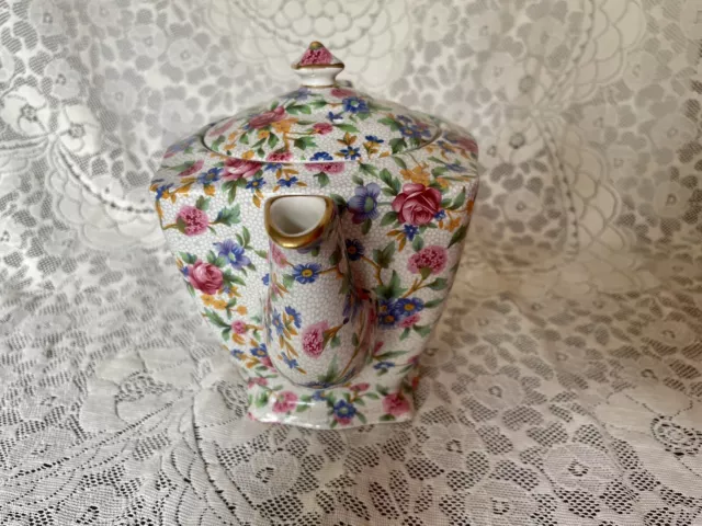 Vintage Royal Winton Grimwades OLD COTTAGE CHINTZ Floral Ascot Teapot England 4
