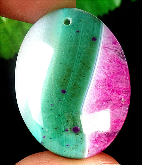 42x32x7mm Green and Rose Stripes Druzy Geode Agate Oval Pendant Bead ZL5463