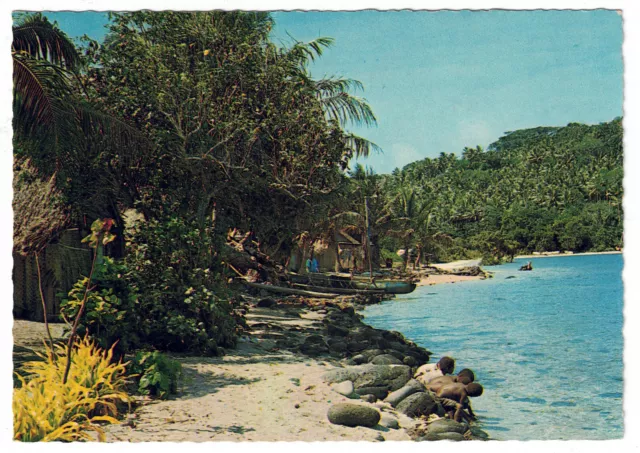 New Hebrides Village Lagoon UNP Vanuatu South Pacific Boat Postcard