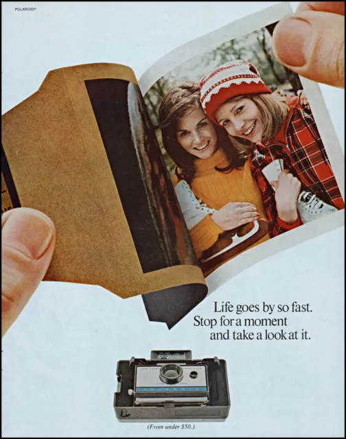 1967 Teenage girls ice skates Polaroid Land camera vintage photo print ad adl85