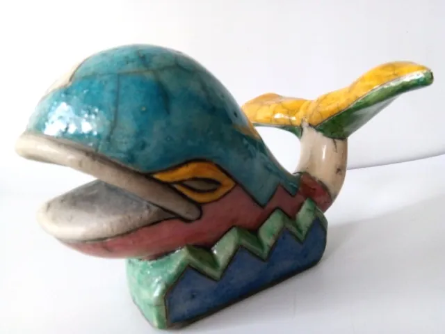Vintage handgefertigt in Südafrika Keramik Wal Figur handbemalt