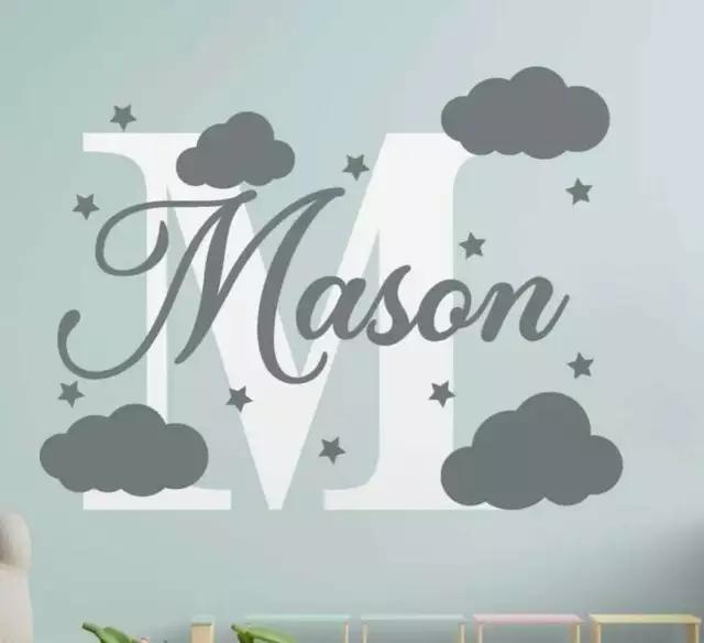Custom Name Personalised Moon Cloud Wall Art Decal Kids Bedroom Nursery  Sticker