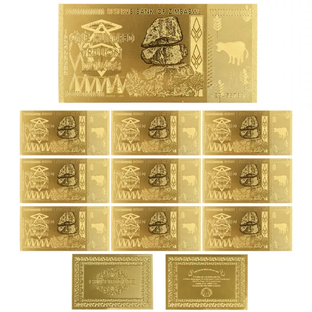 10pcs Zimbabwe Gold Banknote Pure Gold Foil Gold Note Art Ornament Collections 10pcs Zimbabwe Gold Banknote Pure Gold Foil Gold Note Art Ornament Collections