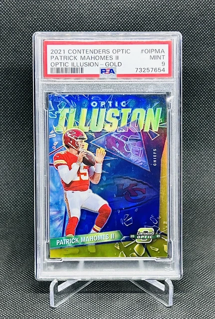 PATRICK MAHOMES 2021 Panini Contenders Optic OPTIC ILLUSION Gold Prizm /10 PSA 9