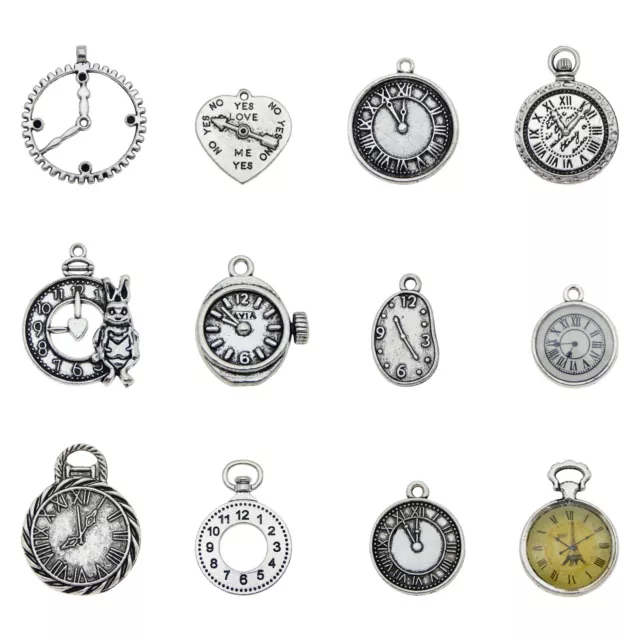 10 Stück Antik Silber Legierung Uhr Geformt Schmuck Anhänger Charm Zubehör 53354
