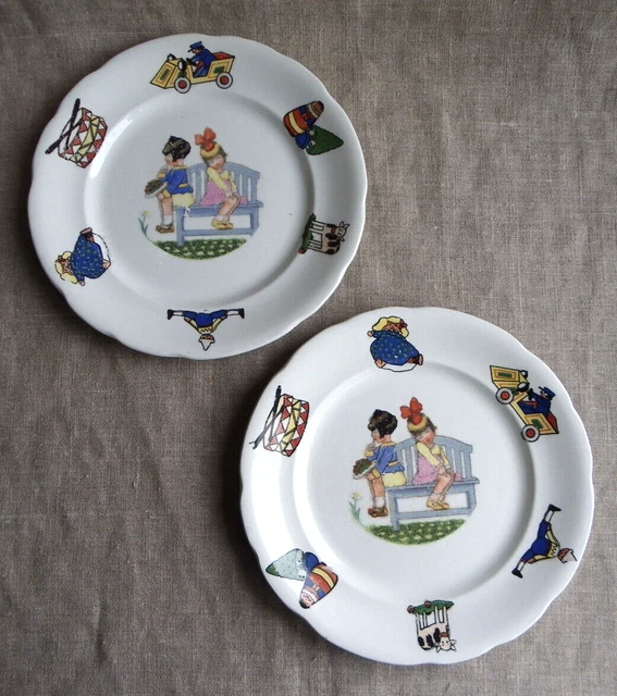 Duo d'Assiettes ancienne " Houx " en faïence de Digoin Sarreguemines