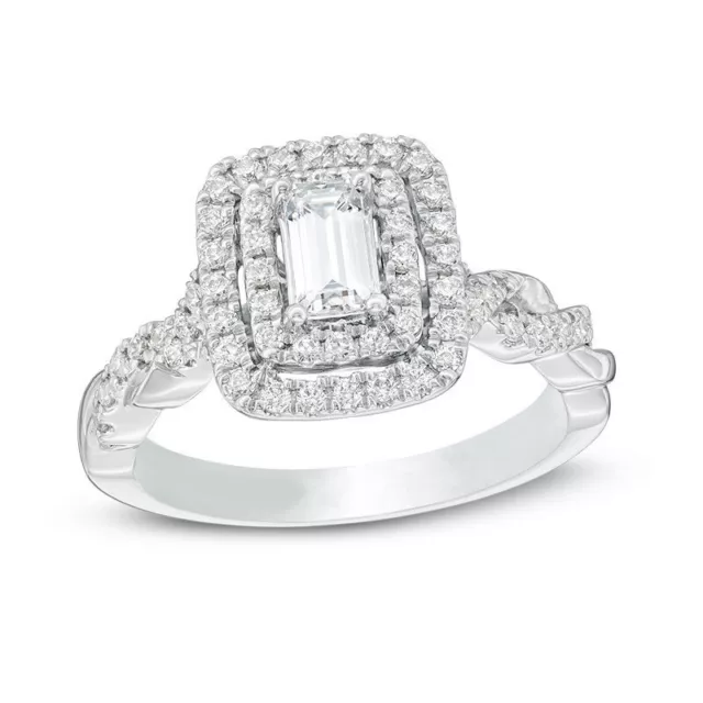 Vera Wang 1/2CT White Emerald Cut Simulated Diamond Wedding Ring In 925 Silver