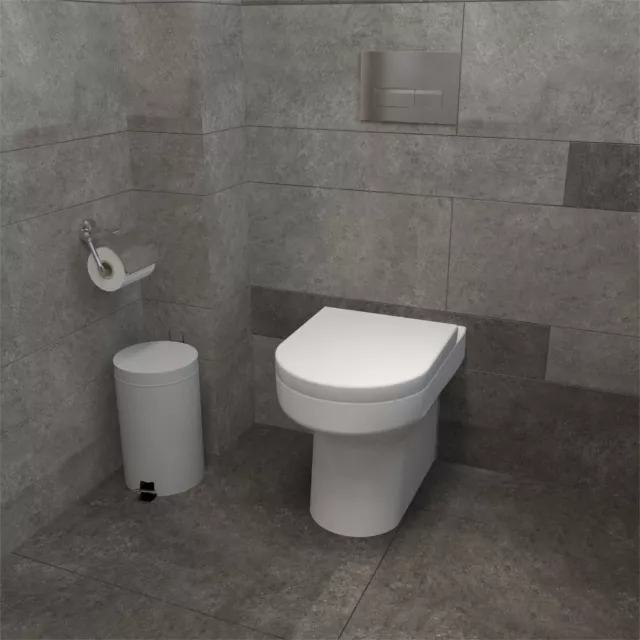 Bathroom Back To Wall Toilet Modern  Round Ceramic Pan & Soft Close Seat WC BTW