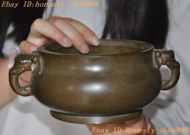 7.6'' Marked China dynasty bronze Binaural elephant statue Incense burner censer