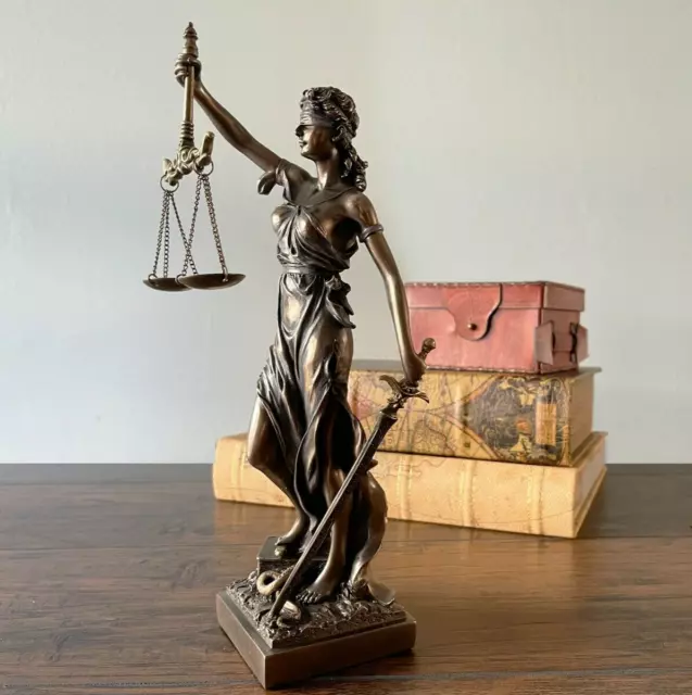 Decorative Blind Lady Justice Themis Goddess Cast Bronze Sculpture Statue Gift