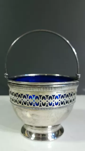 Antique Sterling Silver Webster Cobalt Blue Sugar Bowl Basket