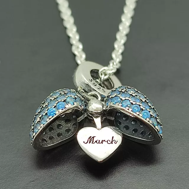 March Aquamarine Birthstone Necklace. March Month Pendant. Sterling Silver