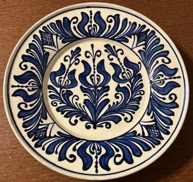 VTG Korond European Transylvanian Folk Art Pottery Wall Plate 7.75" Cobalt Blue