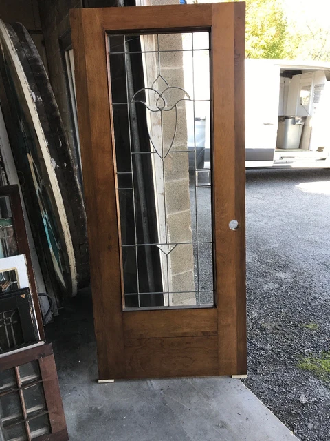 MARTOL338 Antique Burch Beveled and leaded glass door Tulip Design 34 x 78.75 9