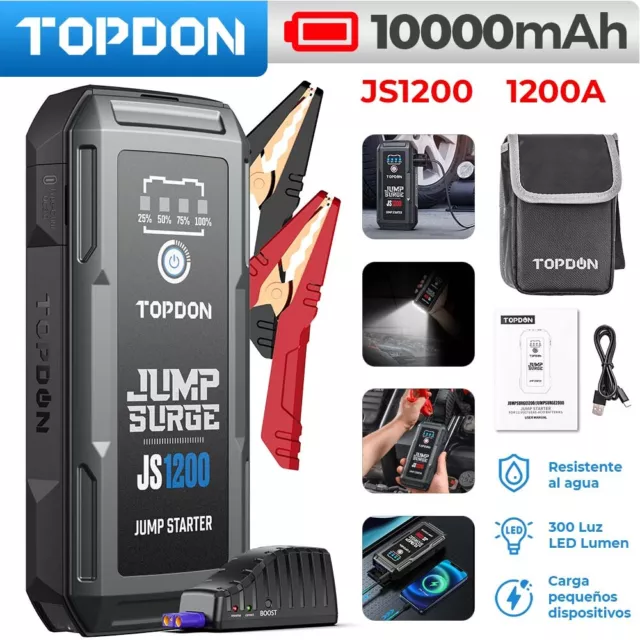 TOPDON JS1200 1200A Arrancador de Batería para Automóvil Powerbank 6.5L Booster