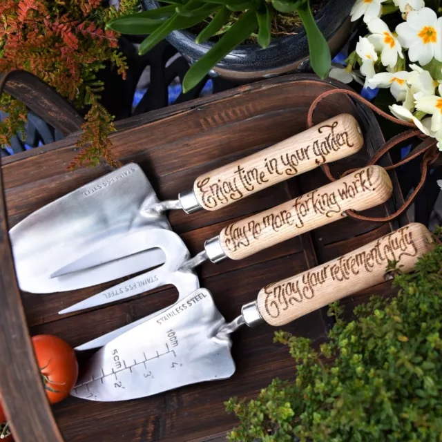 Personalised Garden Tool Set Retirement Gift with any message hand engraved