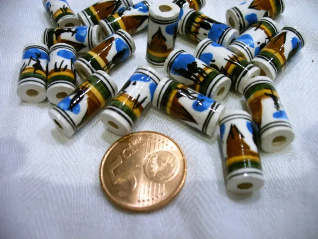 20 Keramik Perlen Peru 15 mm bunte Walze Reggea Rasta Schmuck basteln
