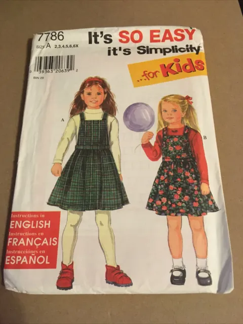 Simplicity Sewing Pattern 7786 Childs Jumper Knit Top Dress Size 2-6X