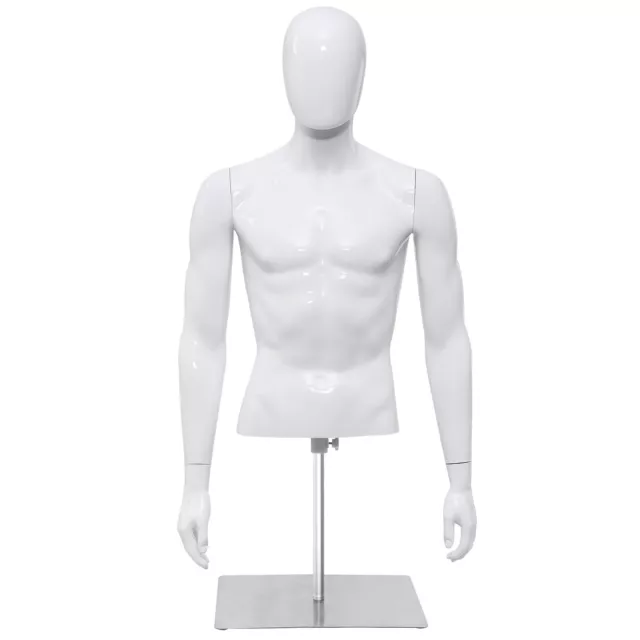 Male Mannequin Realistic Plastic Half Body Head Turn Dress Form Display w/Base